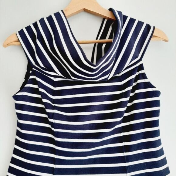 MAEVE Anthropologie Structured Off-The-Shoulder Top Blue & White Sz S Flawed - Picture 3 of 16